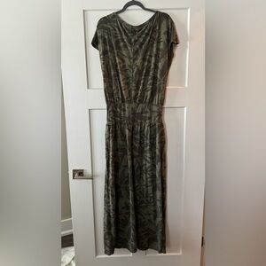 PRANA Cozy Up Skyland Dress Cargo Palms Size L Jersey Knit Maxi Dress